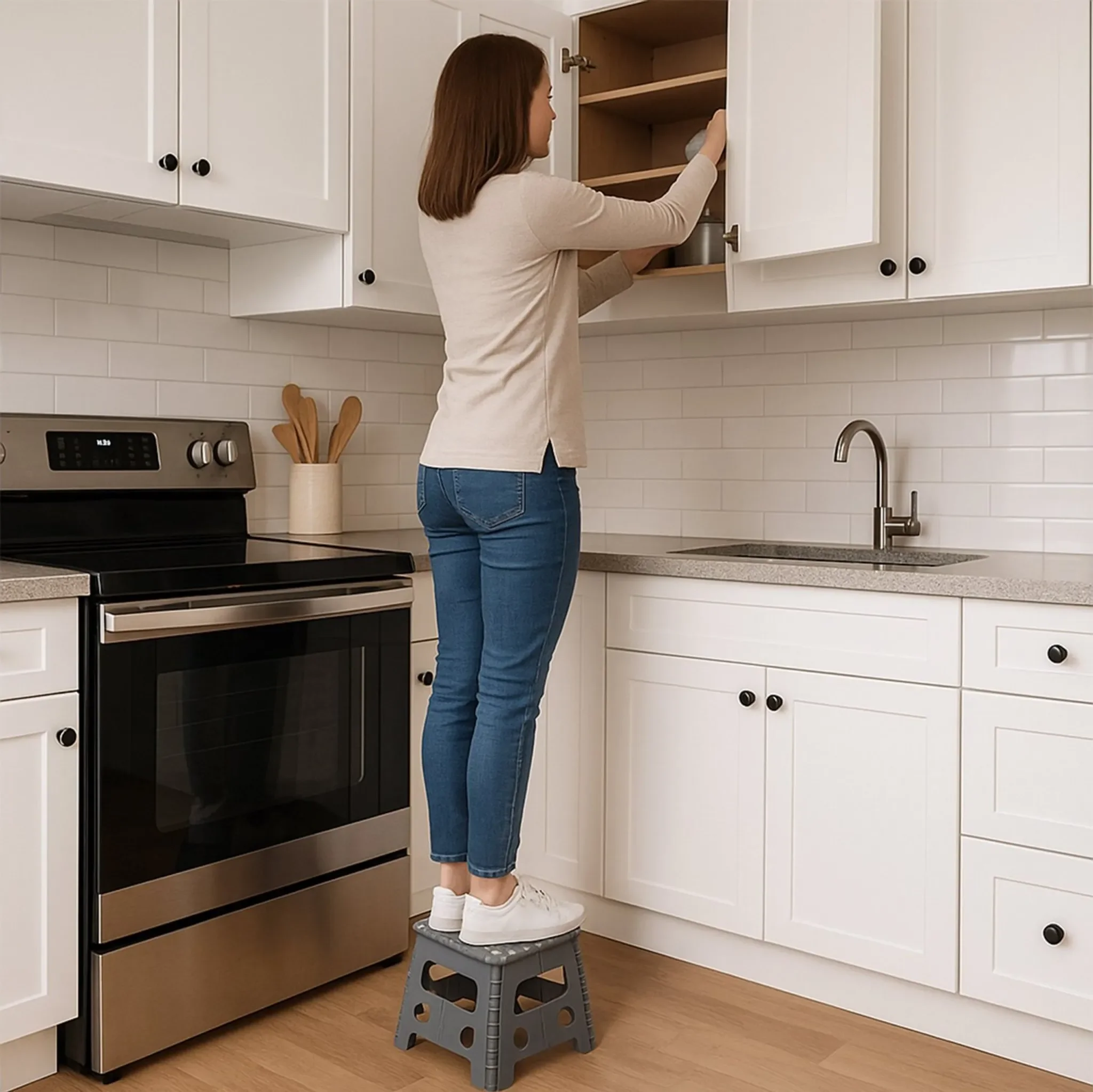 Klapphocker – Anti-Rutsch-Plattformstuhl • 150 kg Belastbarkeit • 32 cm Höhe (Grau)